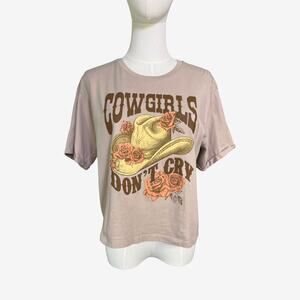 Organic Collective Cowgirls Don’t Cry Graphic Tee Western Rose Hat T-Shirt M